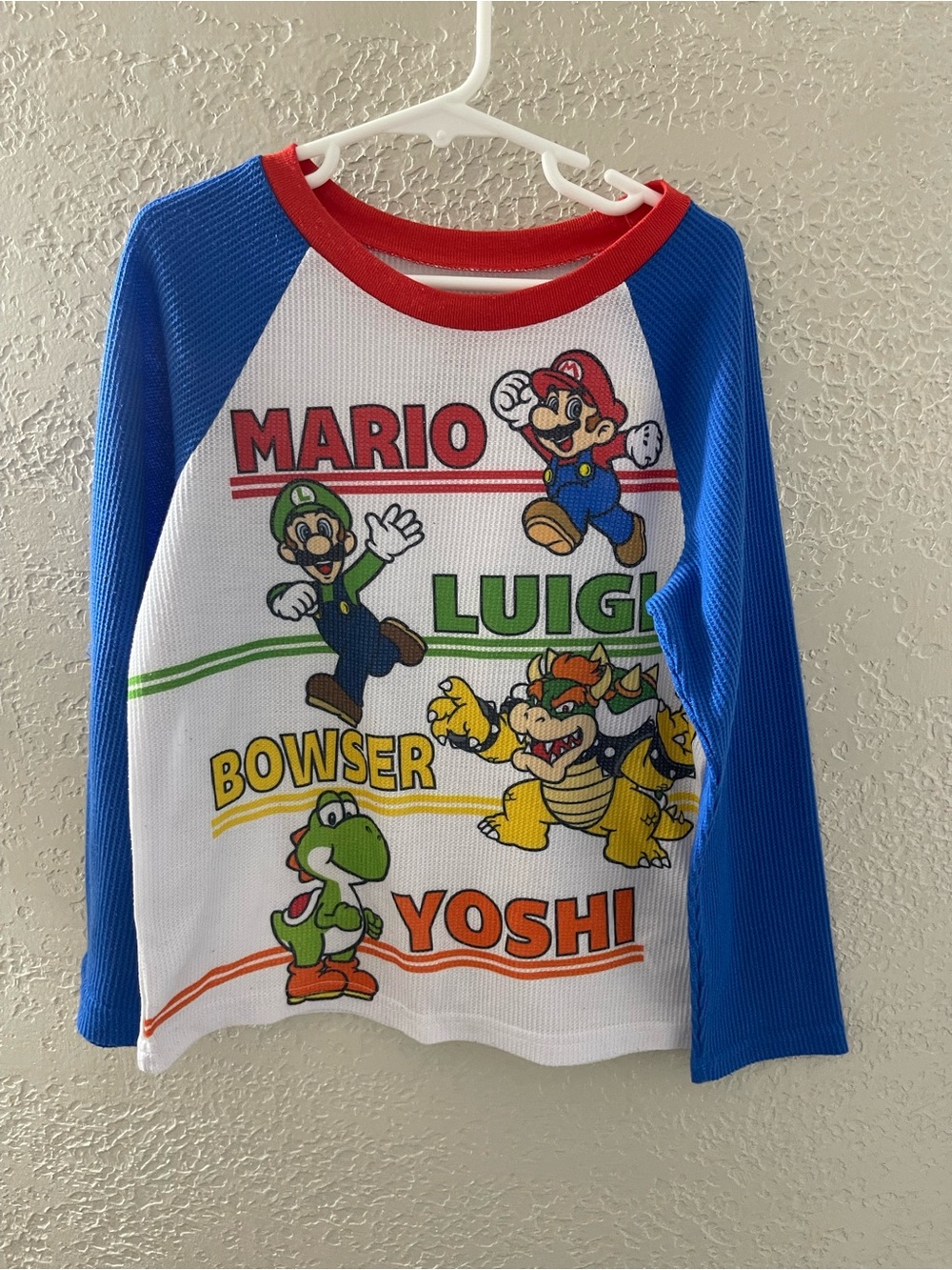 Kids Nintendo Super Mario Raglan Long Sleeve Tee - Blue/White/Red XS
